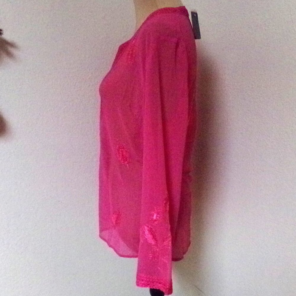 NWT Cami Pink Sheer Embroidered Blouse with Sequins - Picture 4 of 5